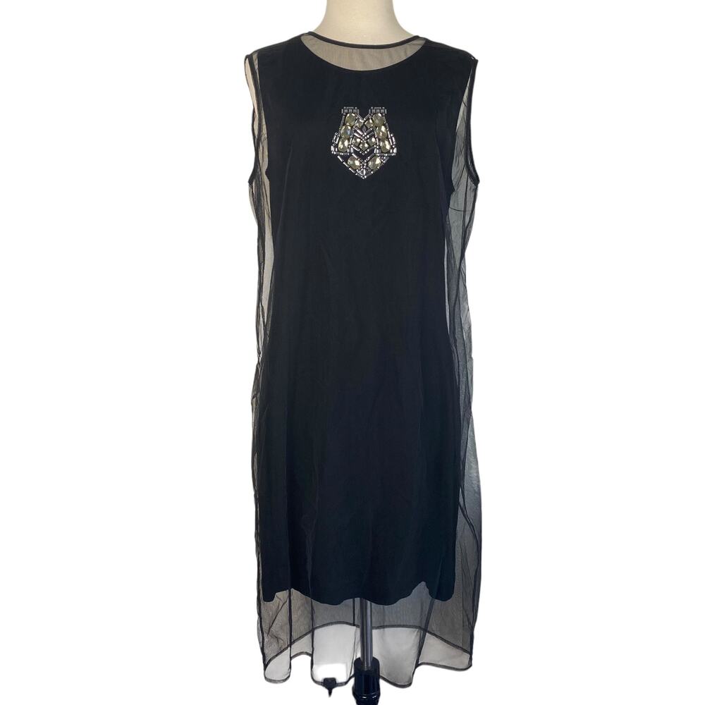 Love Moschino Italian Black Sheer Mesh Tulle Layer Jeweled Euro Subversive Dress